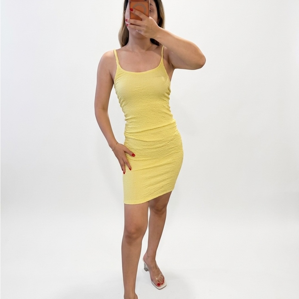 Scoop Neck Yellow Textured Tank Mini Dress